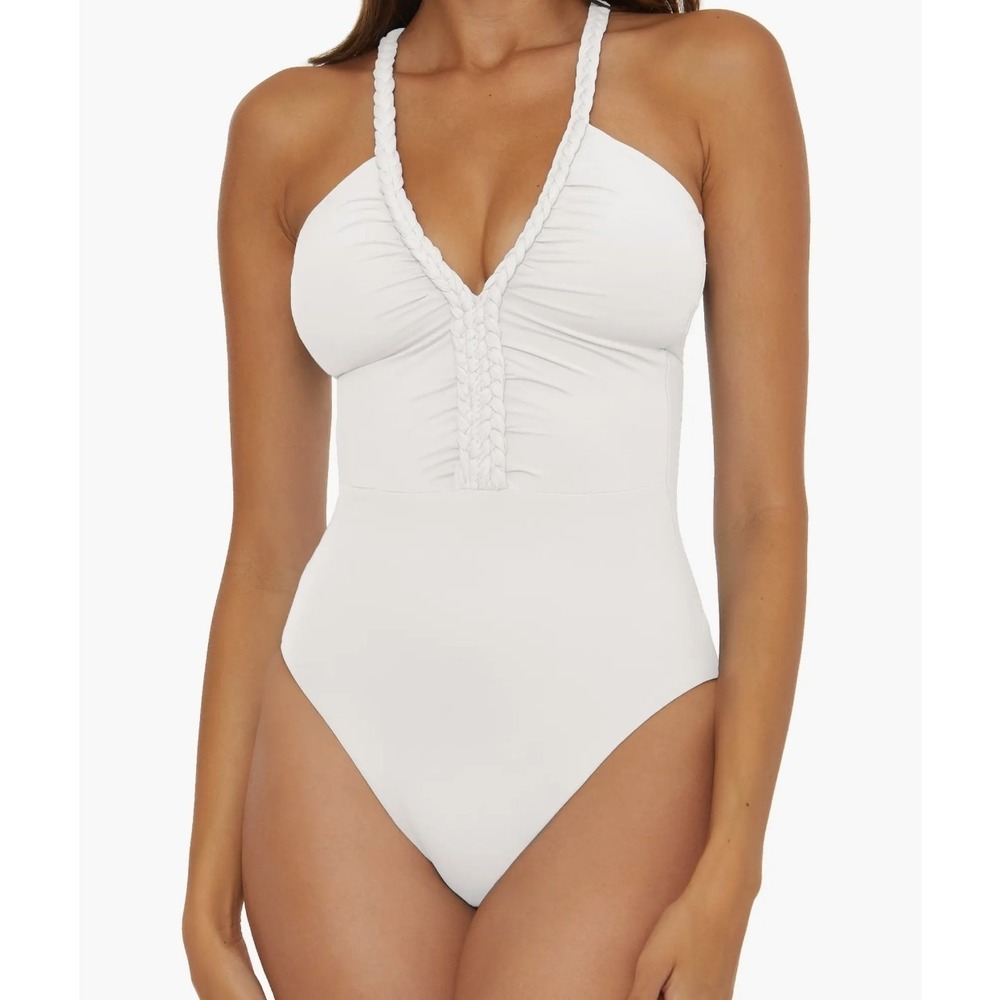 New $148 L Soluna Swim Womens Lake Side Braided Maillot One Piece Swimsuit White